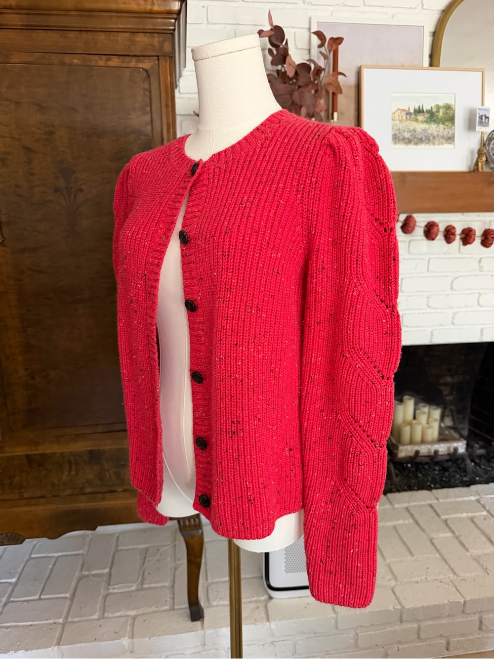 Talbots Red Ribbed Button Cardigan - Picture 3 of 4